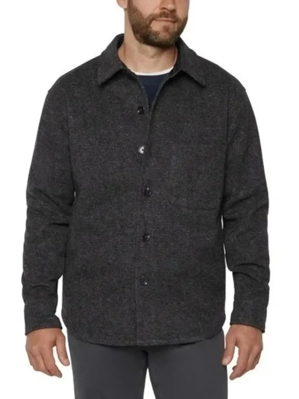 Banana Republic Men's L Herringbone Button-Up Shirt Jacket Gray Polyester K1356